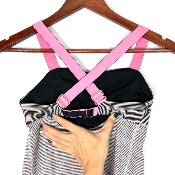 Lululemon Run Catch Me Tank Black Stripes with Adjustable Neon Pink Straps Sz. 2 - Picture 10 of 14